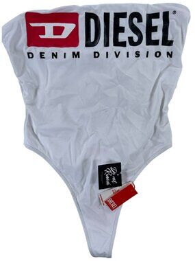 Diesel Cecilia-D-Core Intero White One-Piece Swimsuit Logo Sz M $150 DEFECT NEW
